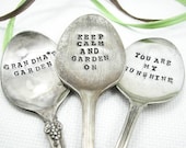 Spoon Garden Markers - Stamped Vintage Silverware, Plant Markers, Custom Sayings, Personalized Garden Decor, Set of 3
