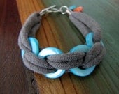 Turquoise Dyed Mother of Pearl Beaded Bracelet on Grey Cotton Strands