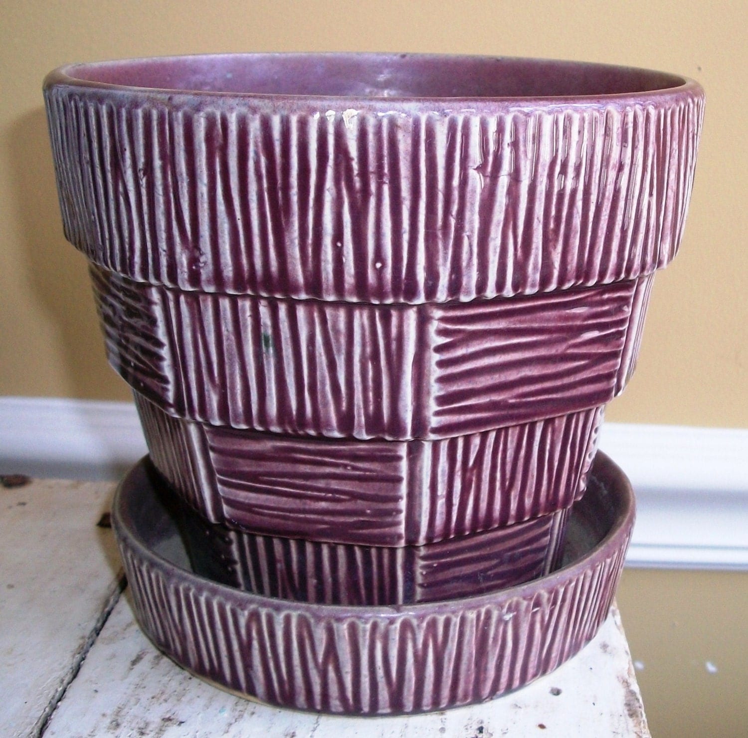 Vintage McCoy POTTERY RARE Large Purple Flower Pot by misswillies