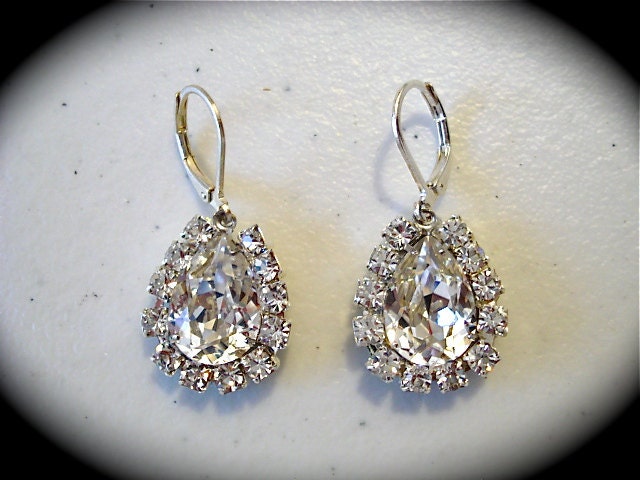 Clear Crystal Swarovski Bridal Teardrop Earrings - crystal pear earrings,  Bridesmaid Gift, wedding earrings