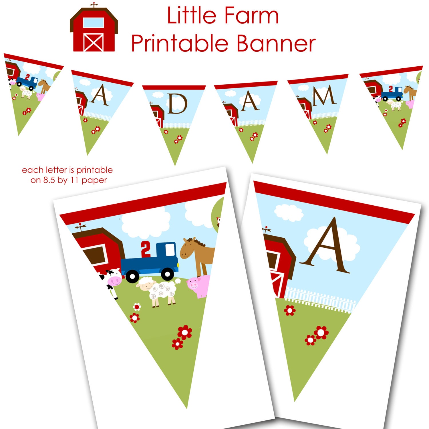 FARM Birthday BANNER Personalized, Printable file with Little Blue Truck