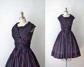 1950s Dress / 50s Nautical Sundress / Navy Blue Sailor Collar