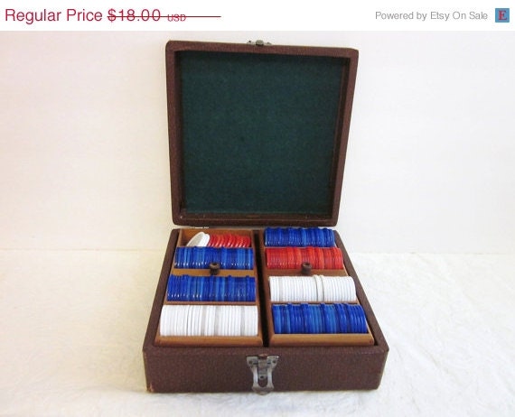 20% OFF SALE Vintage Lowe Poker Chips and Case, Mid Century, Retro