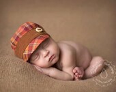 newborn BOY fabric HAT with button - photography prop - rust, old gold, burgundy, brown,