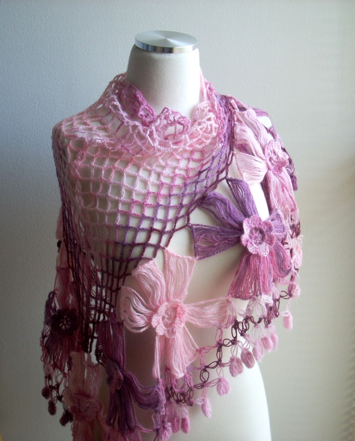 crochet shawl scarf wedding shawl hand made Angora Purple pink gift for mom girl wedding