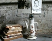 Vintage Cream and Brown Teapot / China Lamp