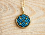 Ethnic necklace - Hand embroidered cross stitch jewelry - Aztec, Mexican embroidery - n017
