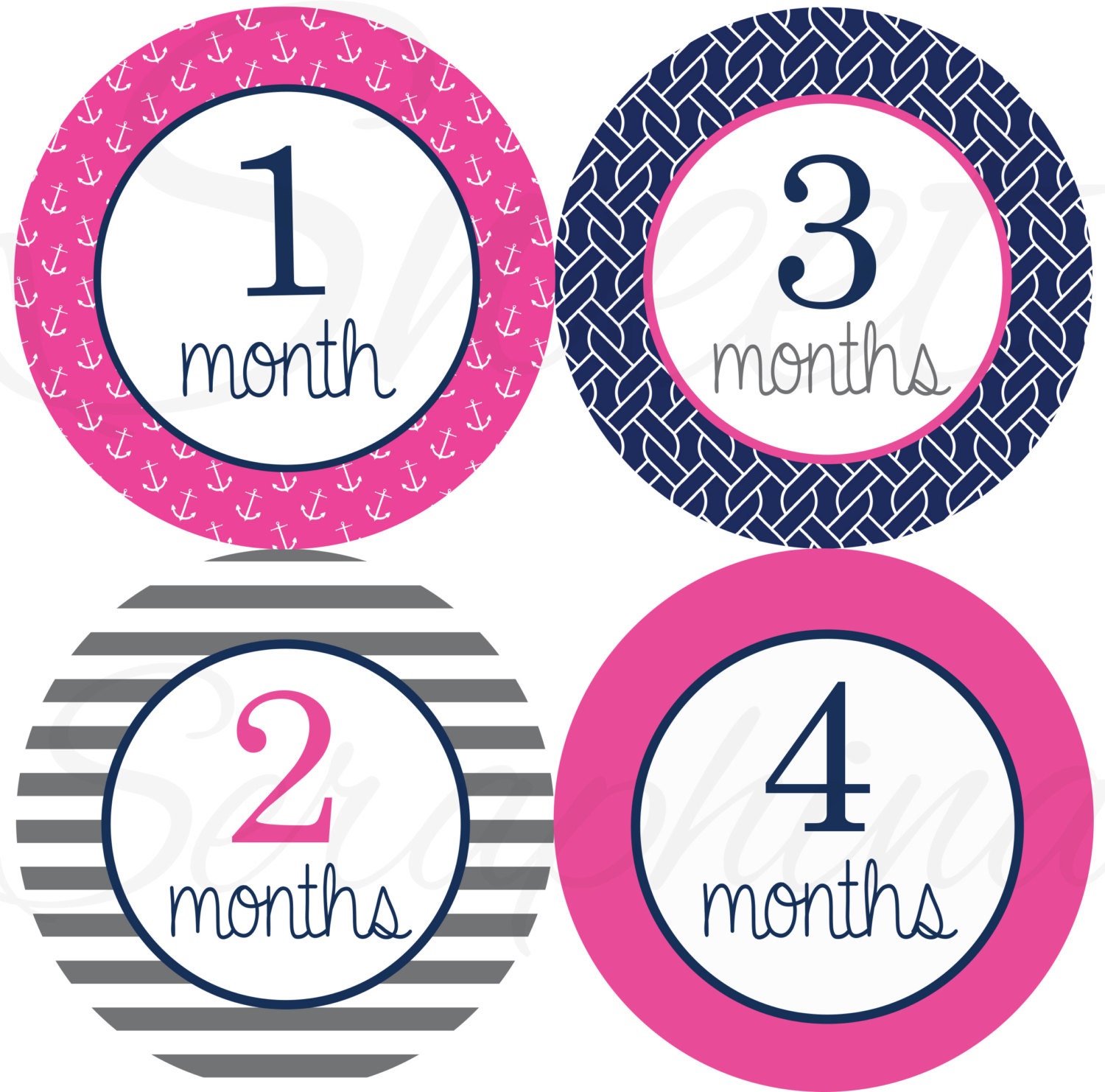 Monthly Onesie Stickers for Girls - Nautical Girl - Hot Pink and Navy Blue - Etsykids Team - Etsy Baby - Chevron - Babys First Year