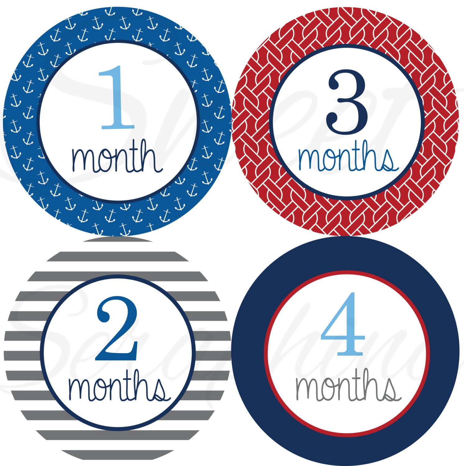 Monthly Onesie Stickers for Boys- Nautical Boy - Etsykids Team - Etsy Baby - Boy Onesie Stickers - Anchors Chevron Stripes