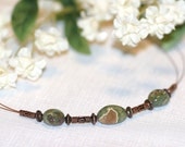 Ocean Jasper Tumbled Nugget Bead Necklace - Moss Green and Copper, petite, small