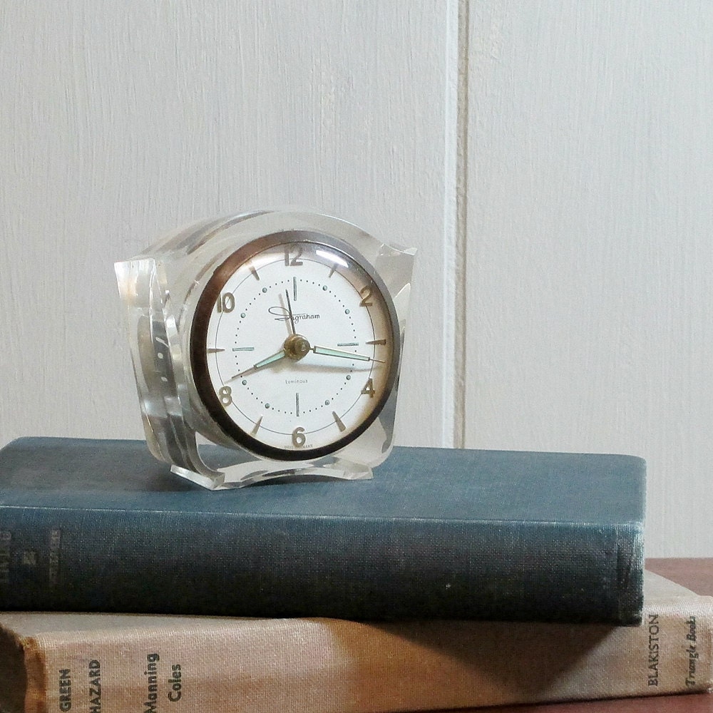 Vintage Alarm Clock Clear Lucite Ingraham