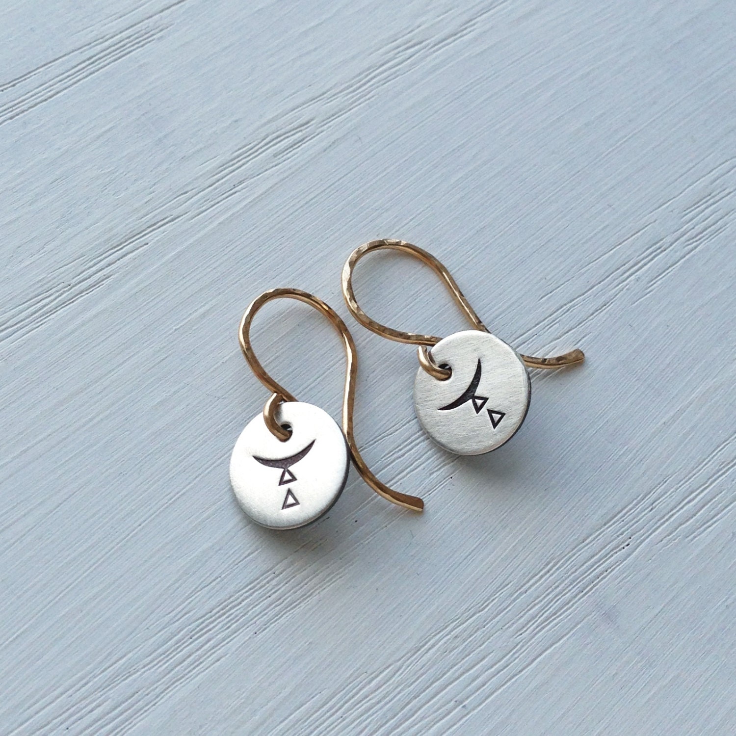 ZEN - stamped circle sterling silver mixed metal earrings