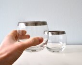 Vintage Roly Poly Glasses, Mad Men Silver Rim Drinking Glassware, Midcentury Barware, 1960s Silver Rimmed