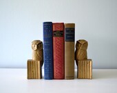 Vintage Brass Bookends, Owl Book Ends, Regency Gold Tone Woodland Animal, Statue Figurines, Metal Library Decor