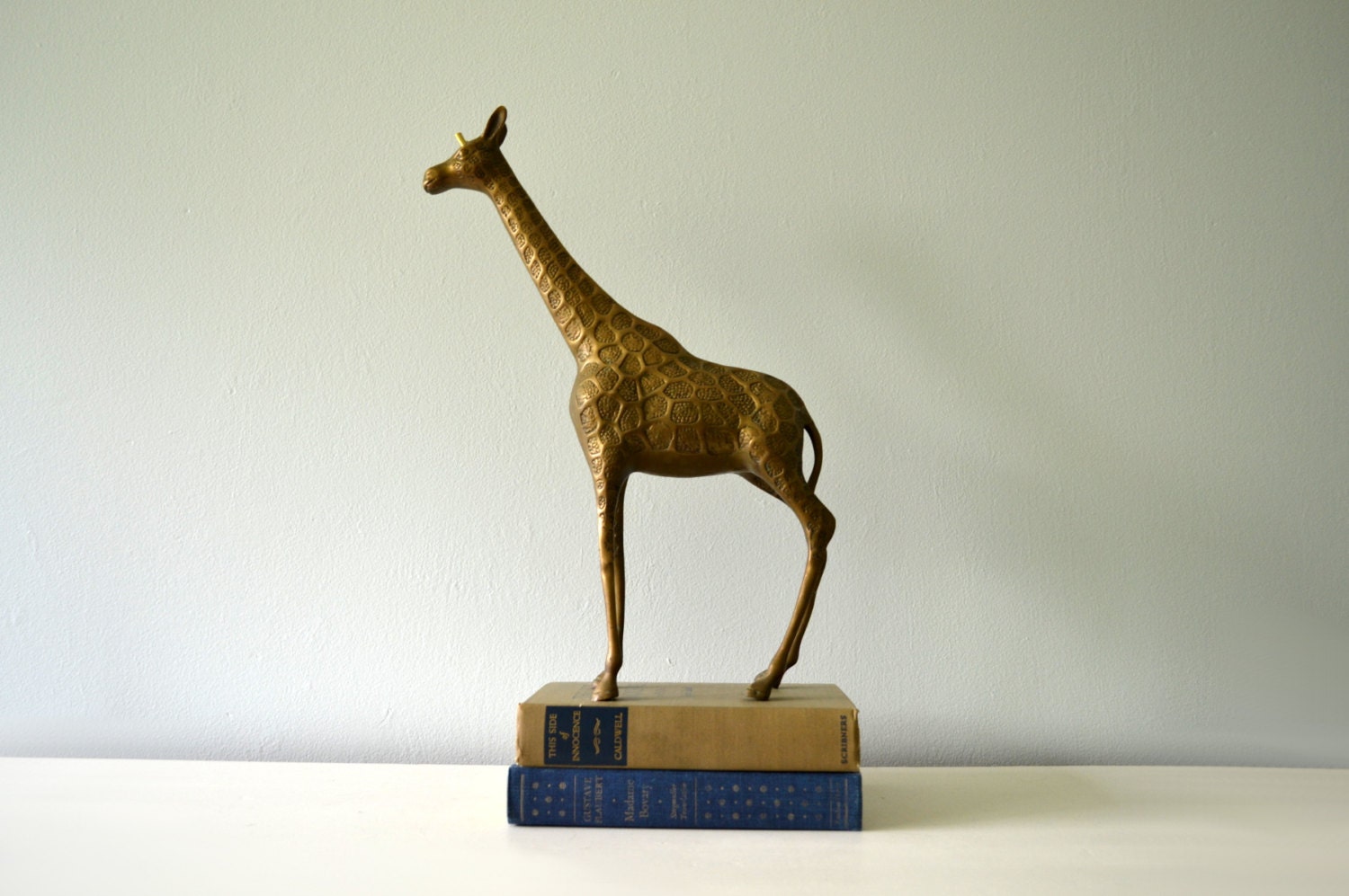 Vintage Brass Giraffe, Large Standing Zoo Animal, Gold Tone Hollywood Regency Tall Figurine, Statue