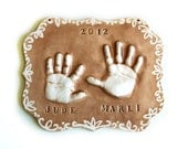 Personalized baby gift of sibling handprints in classical style    Mold included     pop out