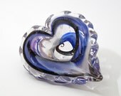 GLow in the Dark Glass Rippled Purple Dichroic Heart  H21