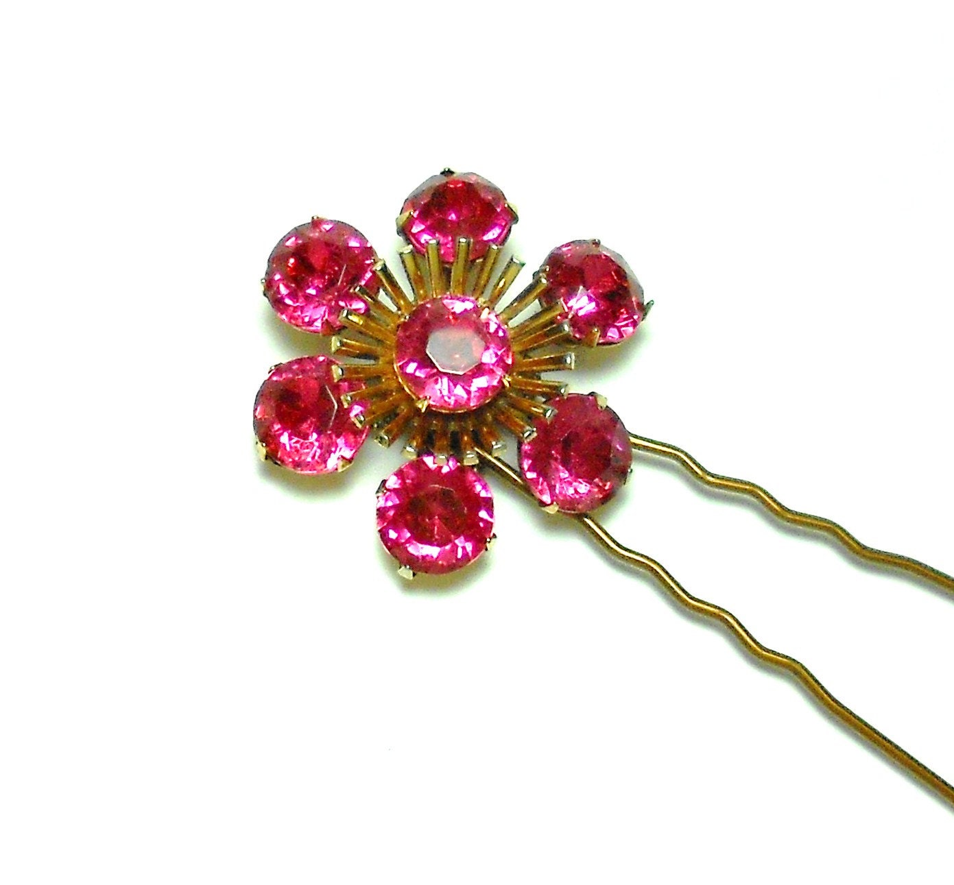Vintage UpCycled Floral Bobby Pin - OOAK - Reclaimed Vintage - Hair Stick - Jeweled Hair Pin - Rose Hair Pin