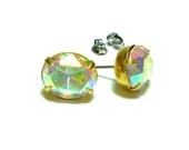 Aurora Borealis Studs - Aurora Borealis Earrings - Oval Rhinestone Earrings - Swarovski Aurora Borealis Crystals - Art Deco Earrings