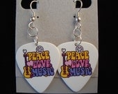 Peace Love and Music Custom Design Guitar Pick Earrings