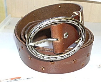 handmade  unisex chocolate brown leather belt