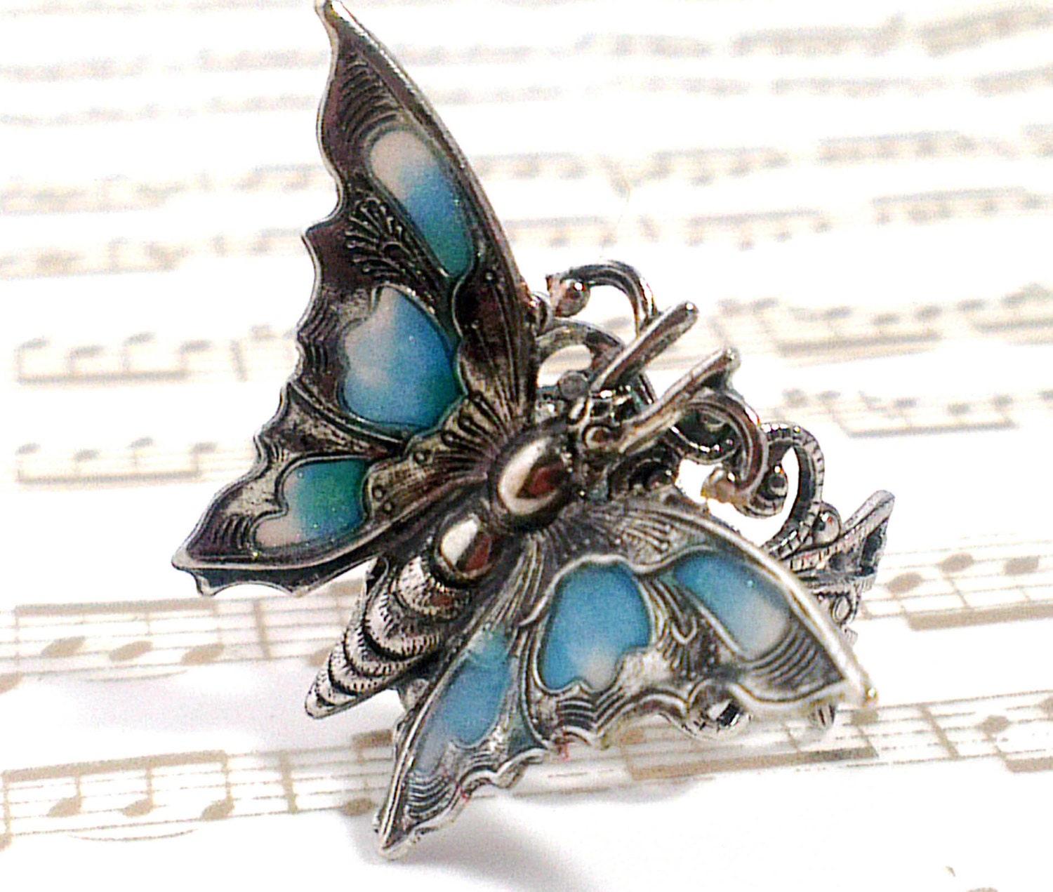 Butterfly ring, Art Nouveau ring, silver filigree, adjustable ring, butterfly jewellery, Victorian ring, plique a jour - DarkenroseJewellery