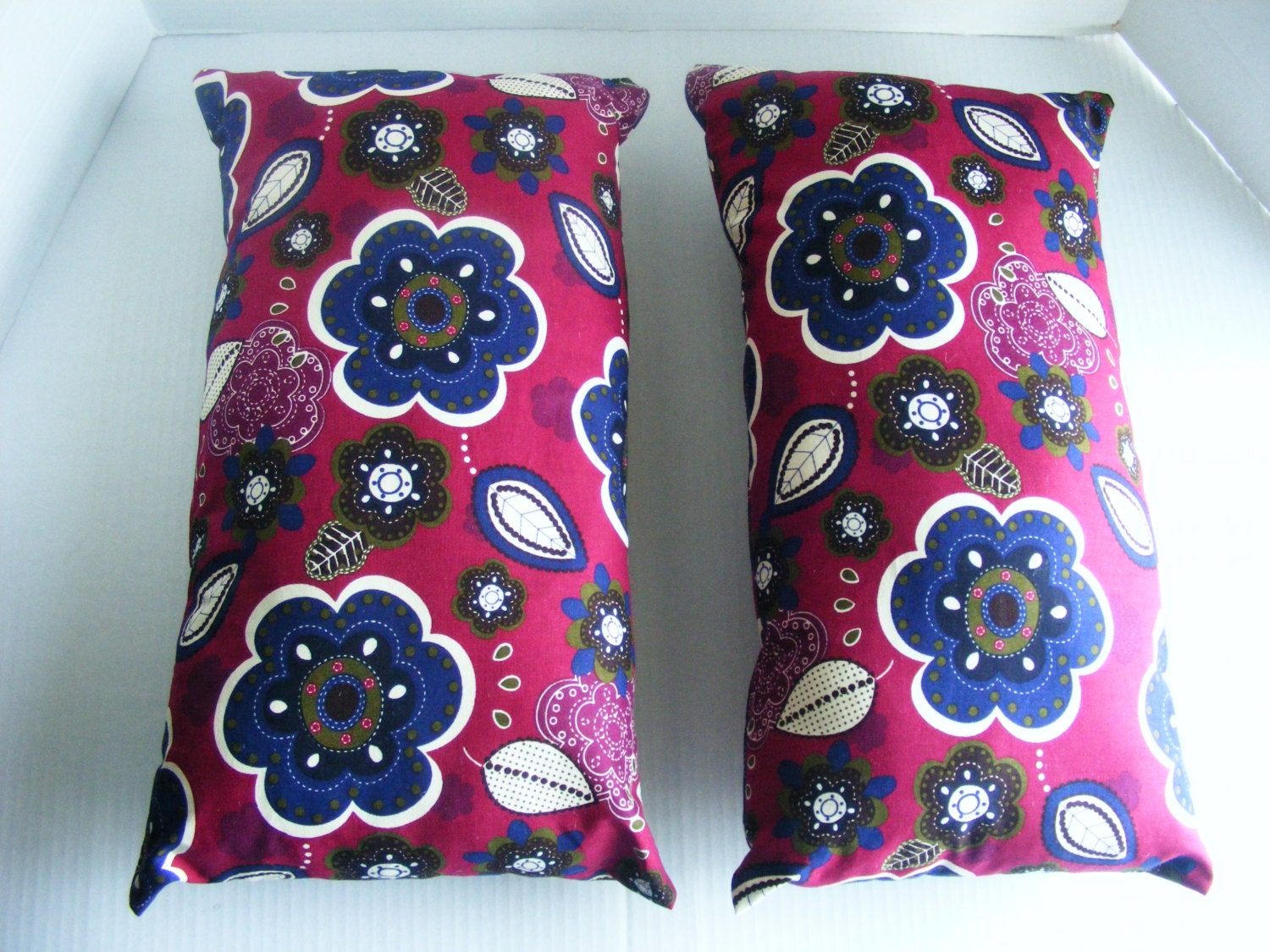 Purple Blue Green & White Flower Cotton Pillow Set