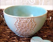 Turquoise Ceramic Lace Bowl with Heart Lace Cutlery Rest Set -Hideminy Lace Series
