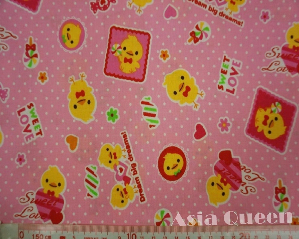 Cotton fabric - sweet love ducks - pink - half yard - cotton - 3 colors to choose