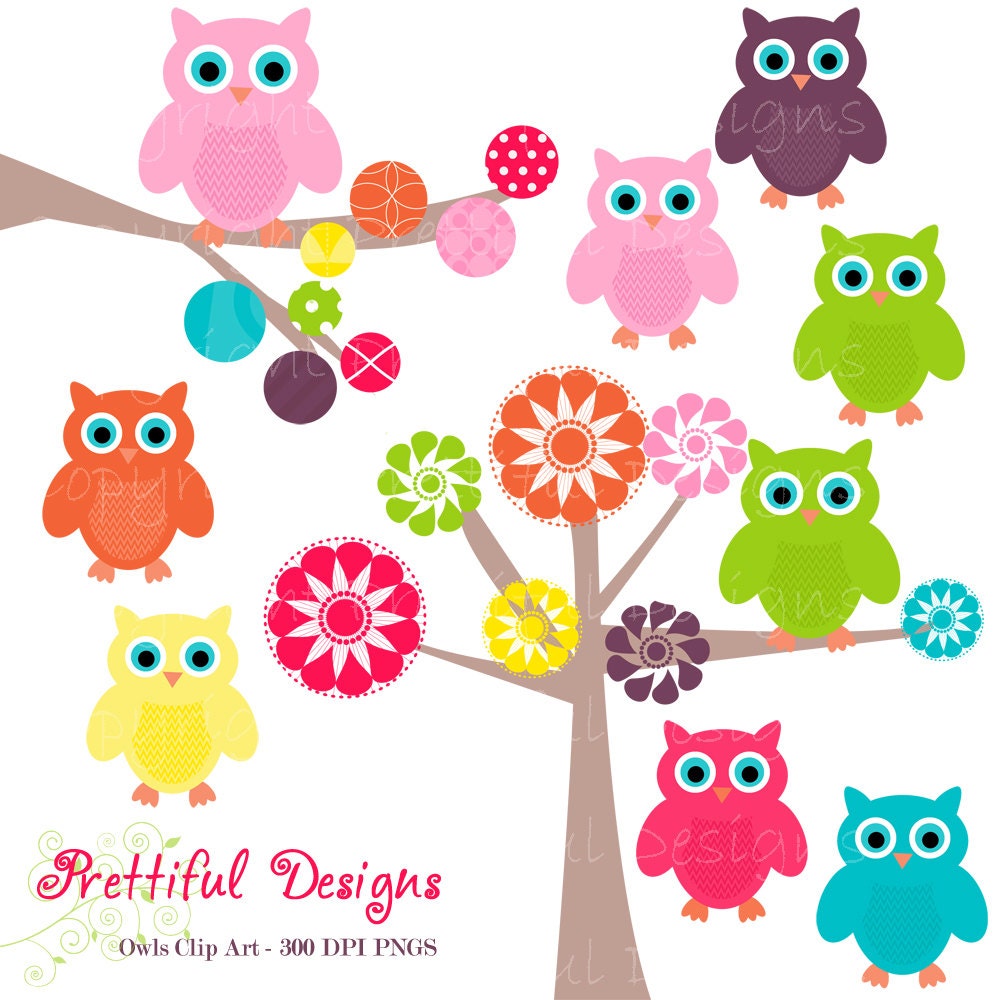 50% Off Sale Owl Rainbow Colored Clip Art for Digital Scrapbooking - Girly Rainbow (568) Il_570xn