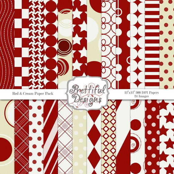 50% Off Sale Digital Paper Pack Sports Teams Colors Red and Cream Personal and Commercial Use (612) Il_570xn