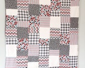 Baby Quilt, Patchwork Blanket, Ann Kelle, Chevron, Dots amd Charcoal Minky Dot