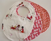 Set of 3 Baby Bibs with Sarah Jane Fabrics and White Minky Dot