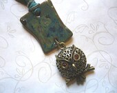 My Little Puffy Owl Ceramic Pendant & Silk Ribbon