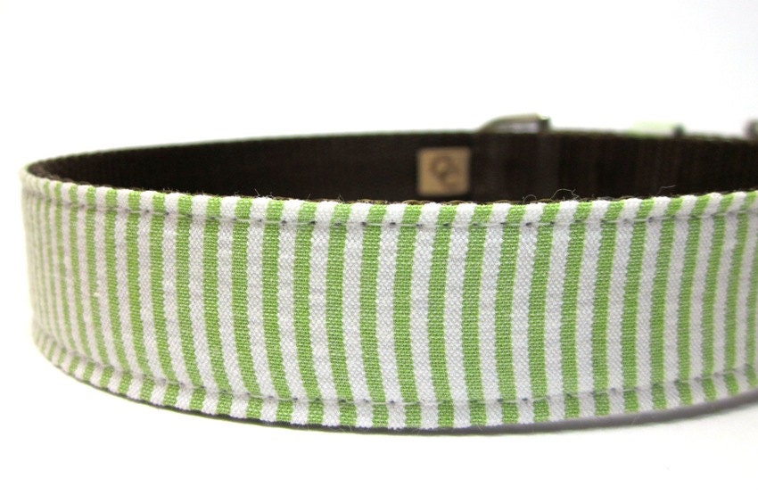 Seersucker Dog Collar- Lime Green