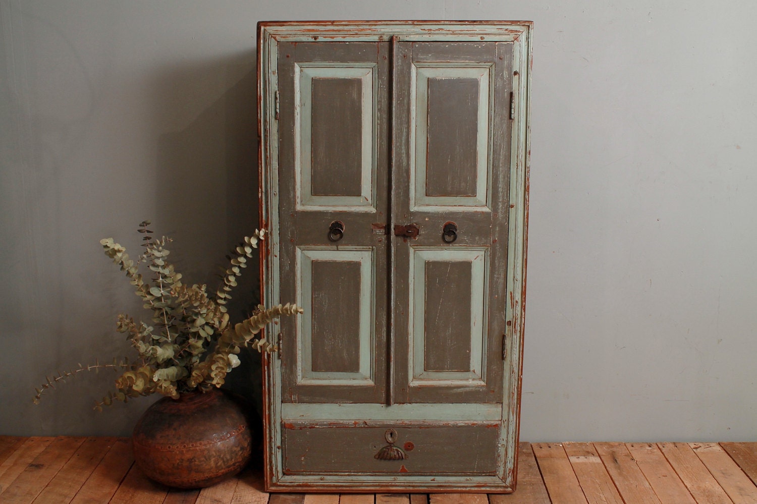 Seafoam Green Aqua Blue Antique Indian Kitchen Cupboard Bathroom Cabinet Laundry Storage