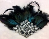 Bridal Fascinator, Black Feather Fascinator, 1920s flapper, Art Deo Headpiece, Bridesmaid, Hair Accessories, Great Gatsby