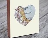 Customized City Map Heart - Wood Block Art Print