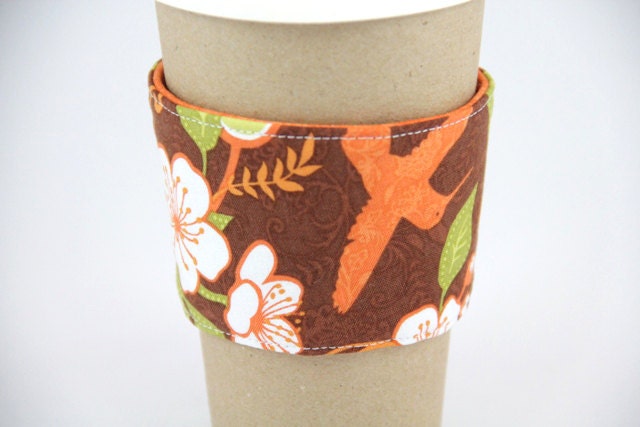 Reversible Coffee Cup Sleeve - Orange Tropical - Ready to Ship