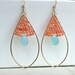 Peach Aqua Hoop Earrings, Peach Coral Earrings, Aqua Chalcedony Hoops, Gold Filled Marquise Hoops,