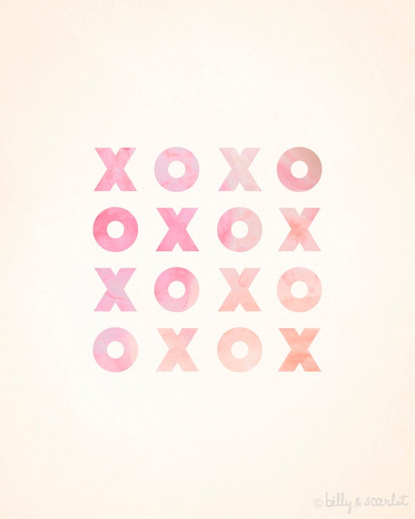 Hugs and Kisses 'XOXO' Digital Print - Perfect for Baby Girl Nursery, Toddler Girl Room or the Home - Pink, Peach, Orange Watercolor