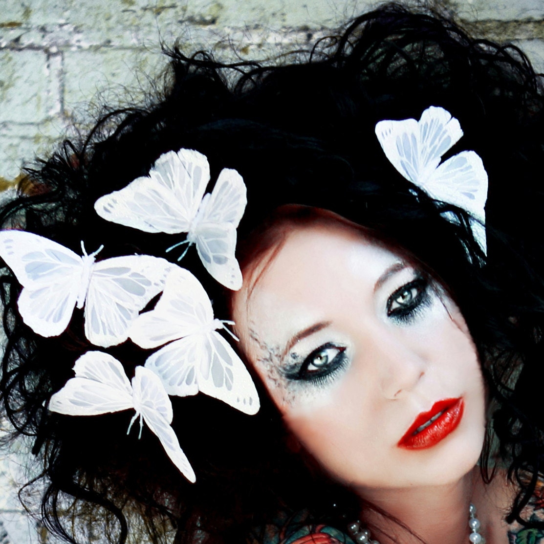 White Butterfly hair clip - bride bridal accessory
