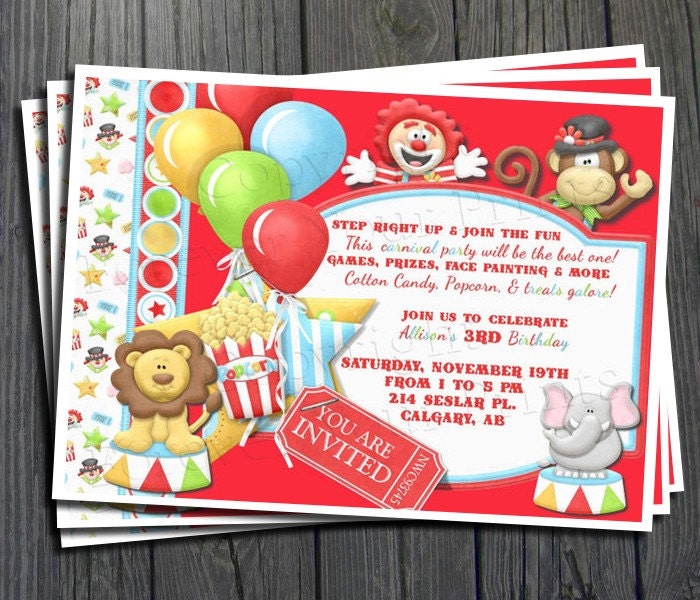 Carnival Birthday Invitation - FREE Thank You Card included Il_570xn