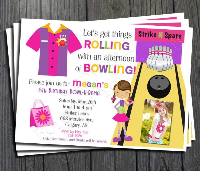 Bowling Birthday Invitation - FREE Thank You Card included Il_570xn