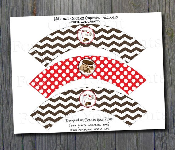 Milk and Cookies Party - Cupcake Wrappers - INSTANT DOWNLOAD Il_570xn