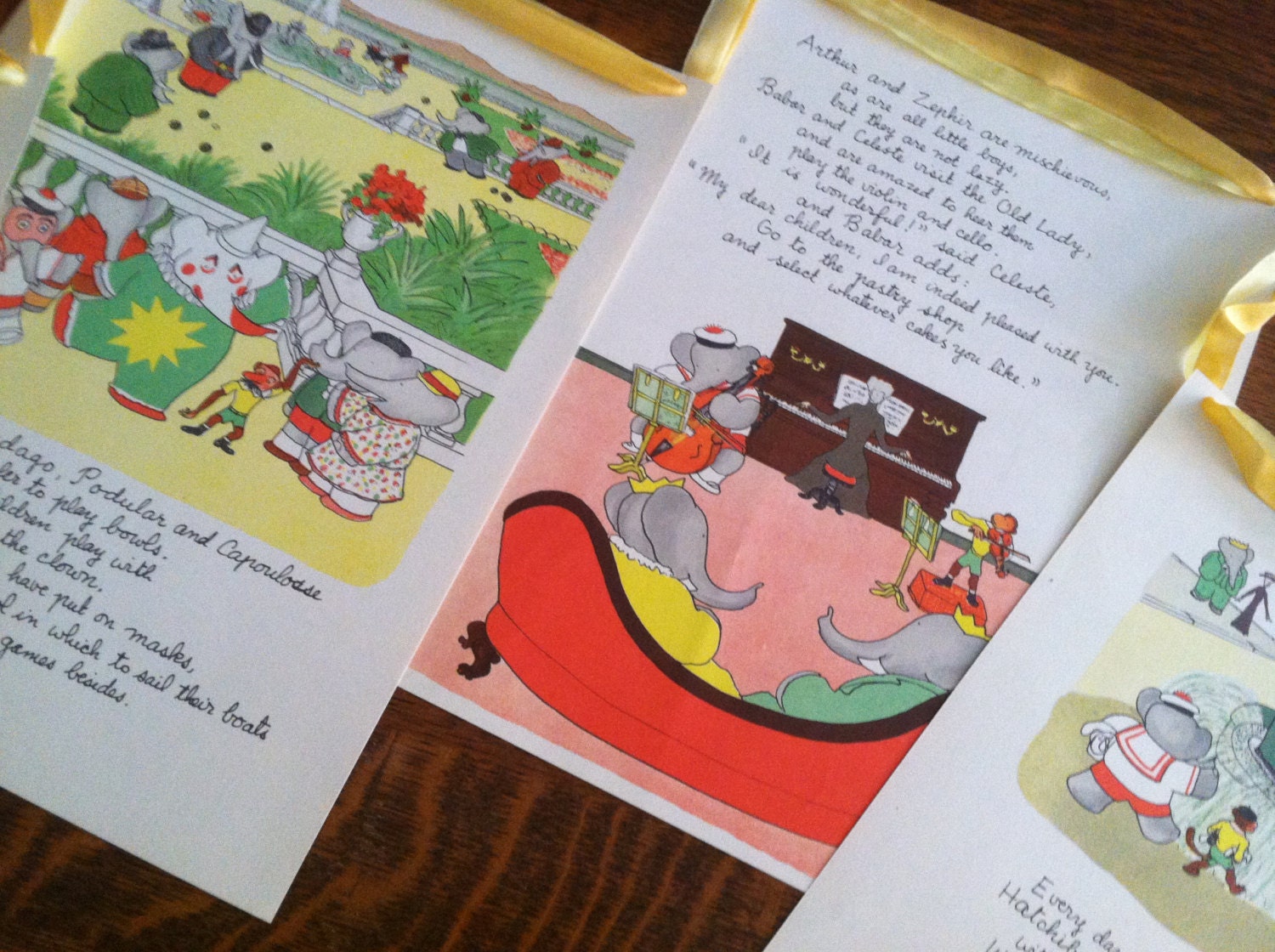 Banner-Vintage Babar Elephant Bunting-Original Illustraions Book Garland-circa 1935 Childrens Wall Hanging