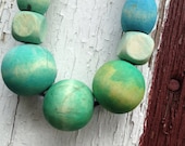 Wooden watercolor jade extra long beaded necklace