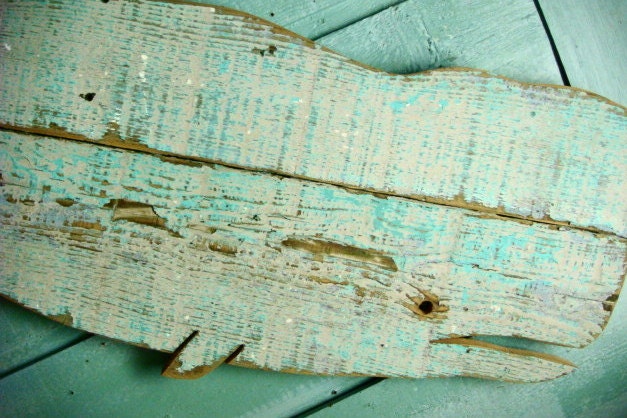 Whale Sign Beach House Decor Original Turquoise One of a Kind Weathered Wood Wooden Whale