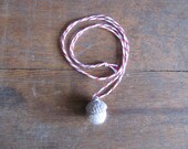 Felted wool acorn pendant necklace, light grey with metallic silver-colored cap