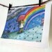Card Stationary Notecard Art Art ORIGINAL Watercolor Painting Girl Rainbow Fox -- Transition  -- Whimsical Artwork